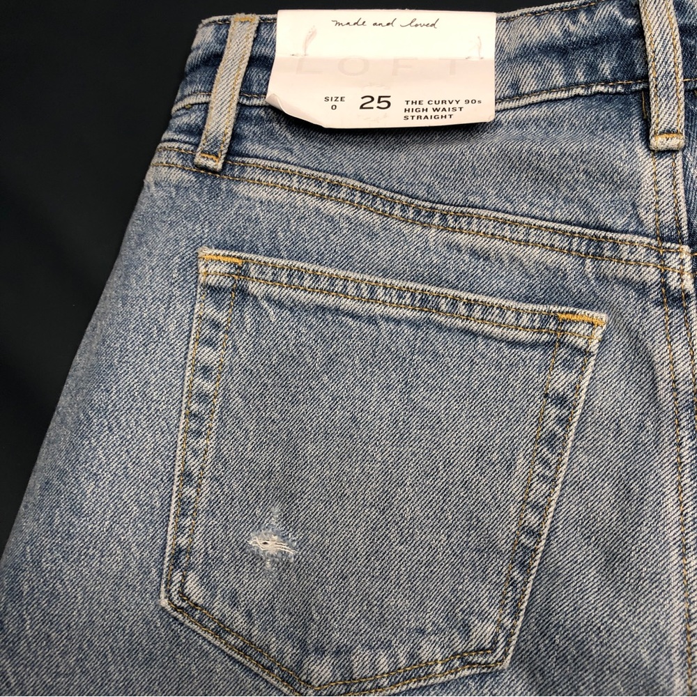 NEW LOFT The Curvy 90s Straight Leg Ankle Distressed Jean Light Indigo Size 25 - Picture 8 of 14